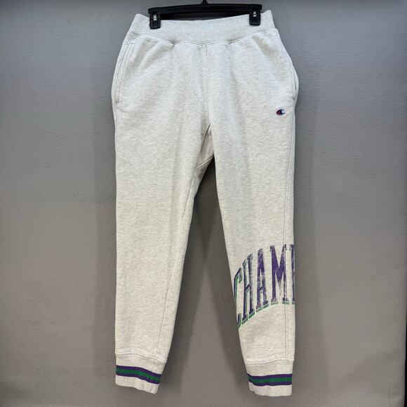 Champion Joggers Unisex M Grey Purple Green Reverse Weave Vintage Athleisure - Picture 1 of 16